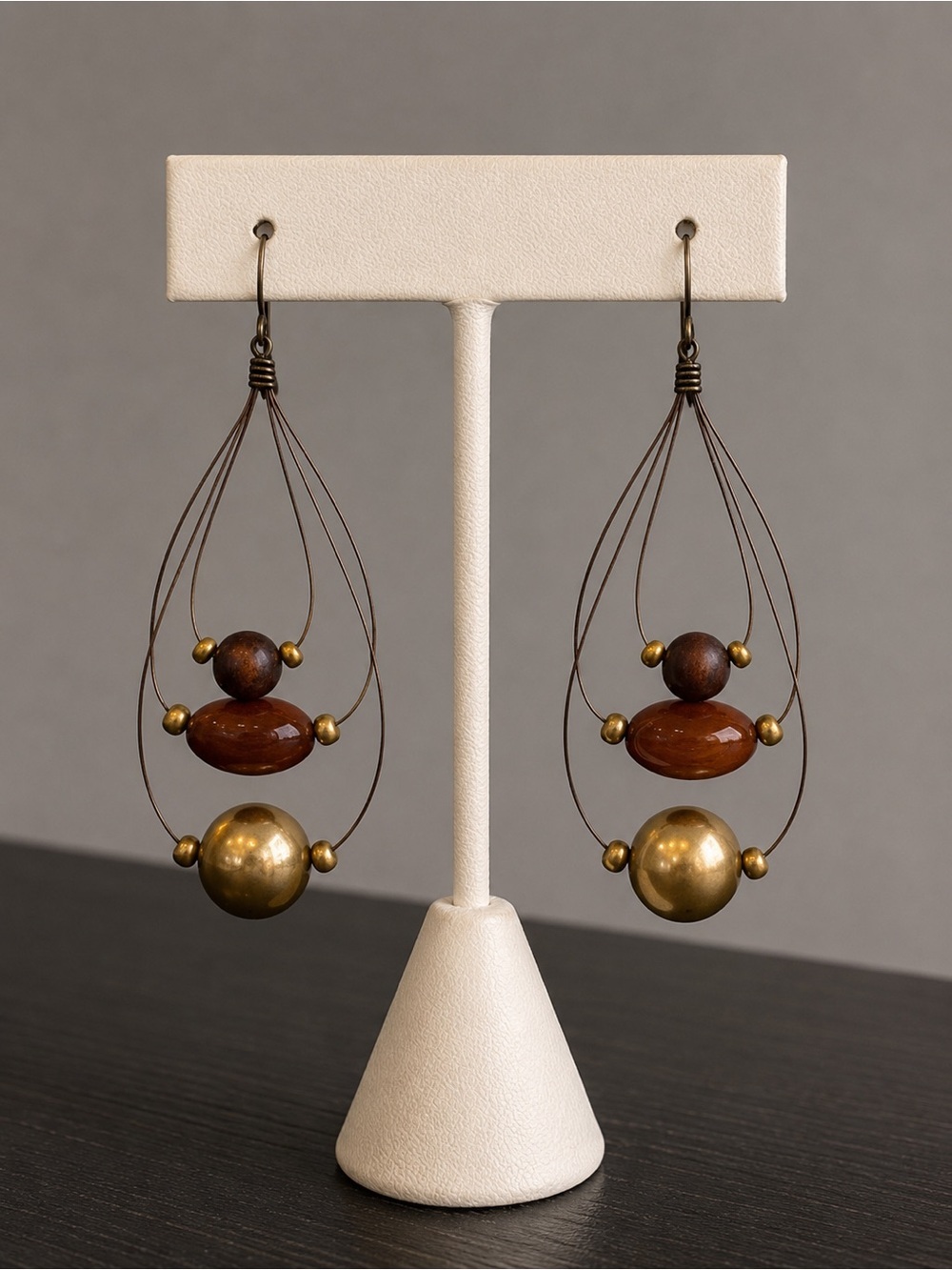 Gold & Brown Statement Dangle Earrings